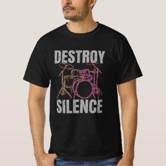Vernietig Stilte Drummer Rock Band Muziek T-shirt