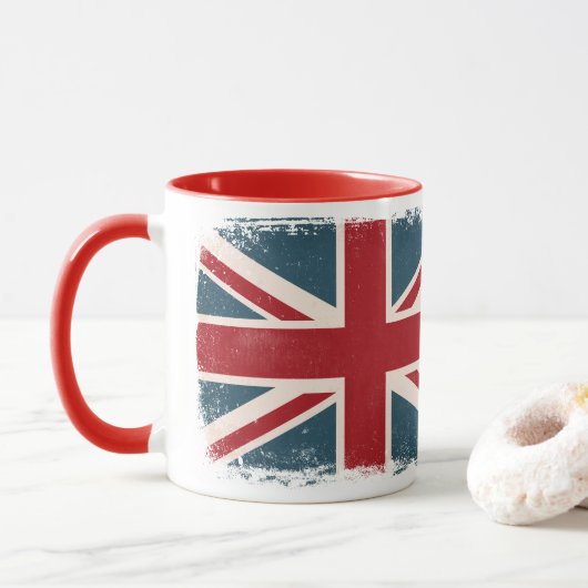 VERNIETIGDE UNIE JACK BRITISH FLAG COFFEE MOK (Met donut)
