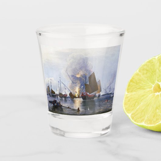 Vernietiging van Chinese oorlogsjunks 1843 Shot Glas (Voorkant)