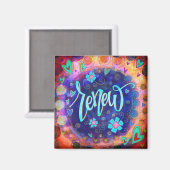 Vernieuw Blauw  Leuk Inspirerende Floral Inspirivi Magneet (Voorkant / Achterkant)