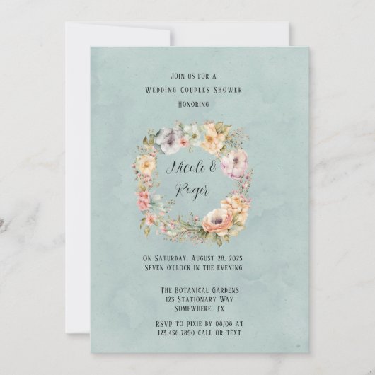 Vernieuw Blauwe Lente Pioen Bruiloft Koppels Douch Kaart (Voorkant)