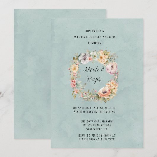 Vernieuw Blauwe Lente Pioen Bruiloft Koppels Douch Kaart (Voorkant / Achterkant)