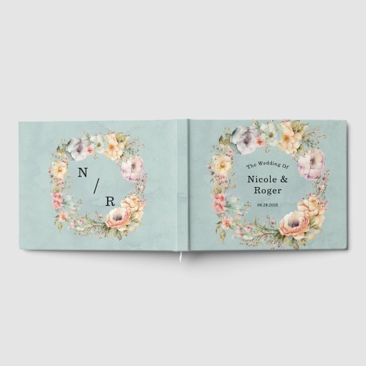 Vernieuw Blue en Spring Peony Chic Wedding Gastenboek (Volledig)