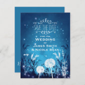 Vernieuwde Night Sky Stars & Foliage Blue Save Dat Aankondigingskaart (Voorkant / Achterkant)