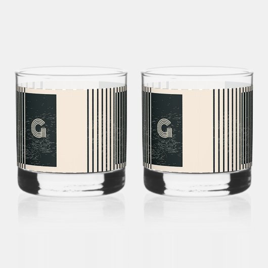Vernieuwde zwart / crème stijl afdrukken whisky glas (Links)
