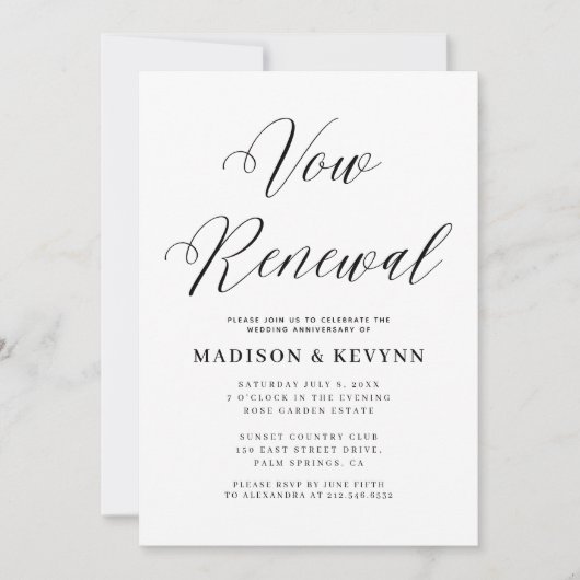 Vernieuwing van de Geloften Eenvoudige Zwarte en W Kaart (Voorkant)