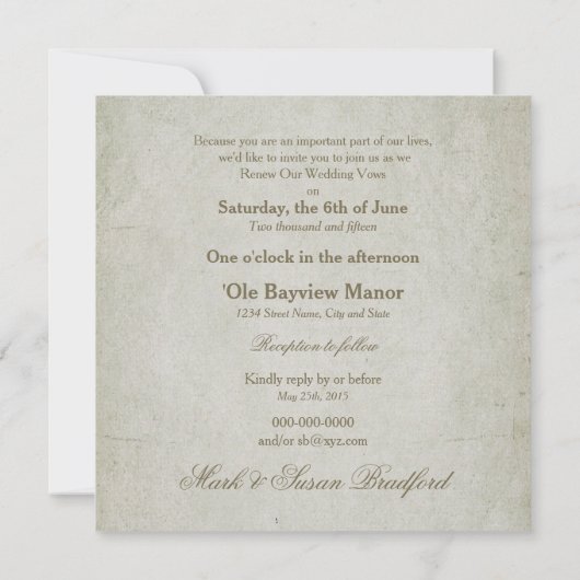 VERNIEUWING WED. VOWS-INVITING - SQUARE  BIRD KAART (Achterkant)