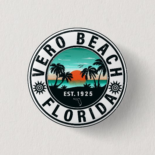 Vero Beach Florida Palm Tree Retro Sunset 60s Ronde Button 3,2 Cm (Voorkant)