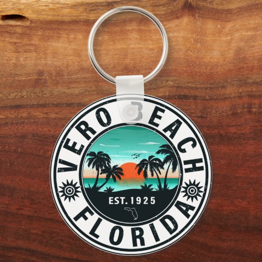 Vero Beach Florida Palm Tree Retro Sunset 60s Sleutelhanger (Achterkant)