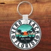 Vero Beach Florida Palm Tree Retro Sunset 60s Sleutelhanger (Voorkant)