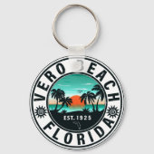 Vero Beach Florida Palm Tree Retro Sunset 60s Sleutelhanger (Achterkant)