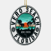 Vero Beach Florida Palm Tree Retro Sunset Souvenir Keramisch Ornament (Rechts)