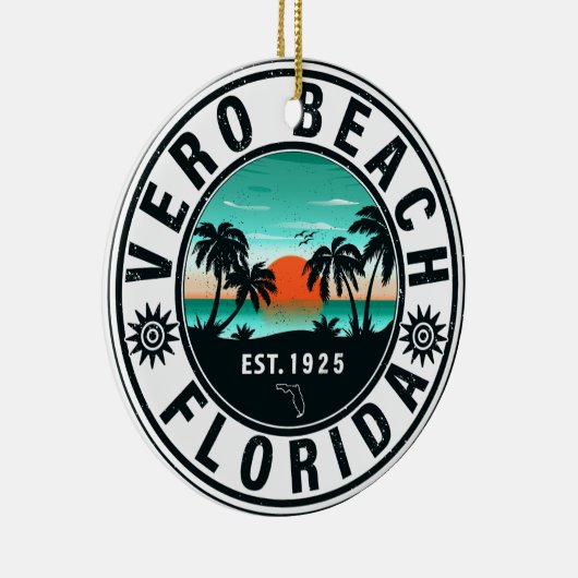 Vero Beach Florida Palm Tree Retro Sunset Souvenir Keramisch Ornament (Rechts)