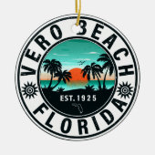 Vero Beach Florida Palm Tree Retro Sunset Souvenir Keramisch Ornament (Voorkant)