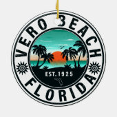 Vero Beach Florida Palm Tree Retro Sunset Souvenir Keramisch Ornament (Achterkant)