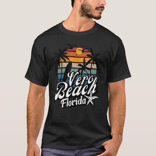 Vero Beach Florida Surfing Palm Tree Surf Retro 70 T-shirt (Voorkant)