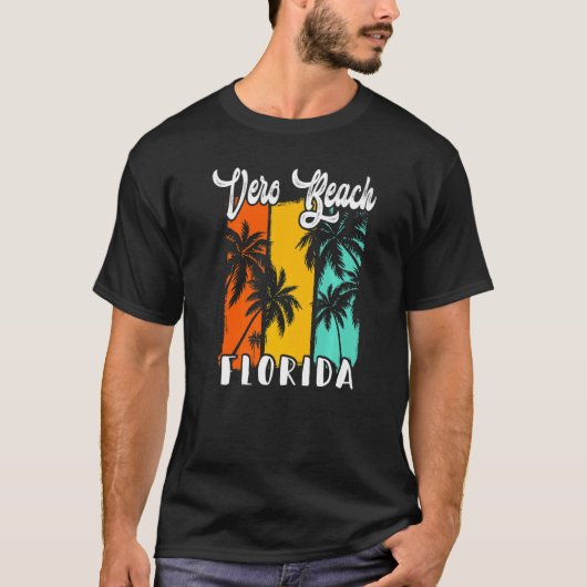 Vero Beach Palm Trees Beach Florida Retro Vacation T-shirt (Voorkant)