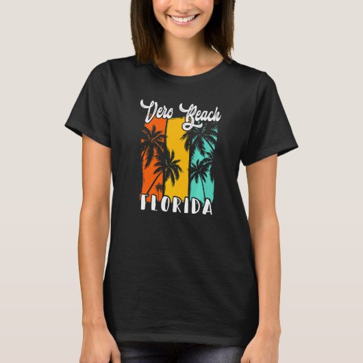 Vero Beach Palm Trees Beach Florida Retro Vacation T-shirt (Voorkant)