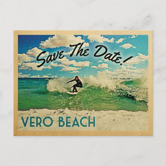 Vero Beach Save the Date Surfing Aankondigingskaart (Voorkant)