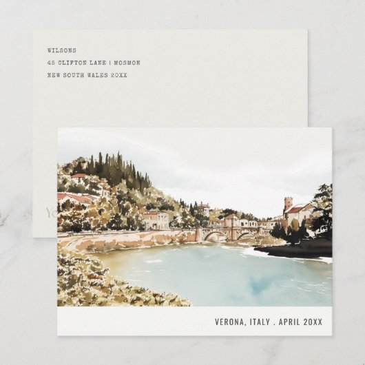 Verona Adige Italië Waterverf Italiaans reizen Briefkaart (Voorkant / Achterkant)