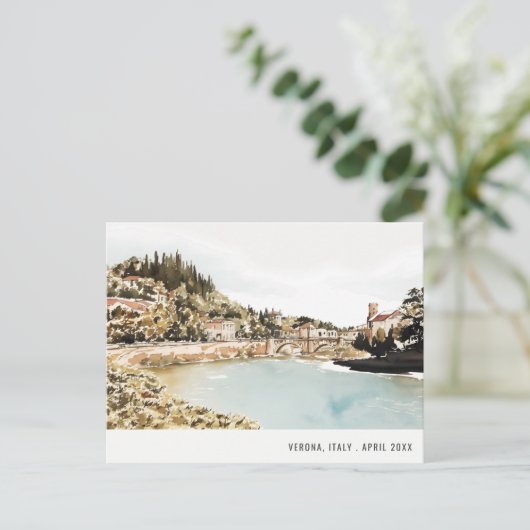 Verona Adige Italië Waterverf Italiaans reizen Briefkaart (Staand voorkant)