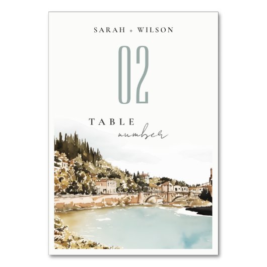 Verona Adige River Italië Waterverf Bruiloft Kaart (Voorkant)