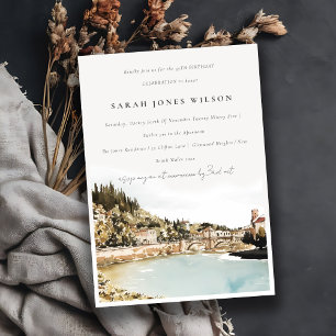 Verona Adige River Italië Waterverf Verjaardag Kaart