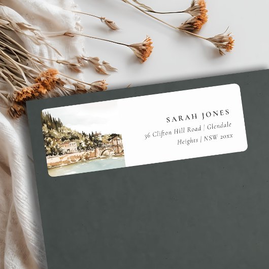 Verona Adige Rivier Italië Waterverf Adres Etiket