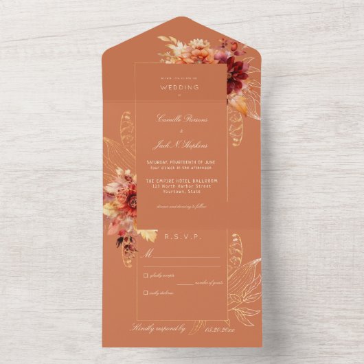 Verona Autumn Sunset Tracery Wedding All In One Uitnodiging (Binnen)