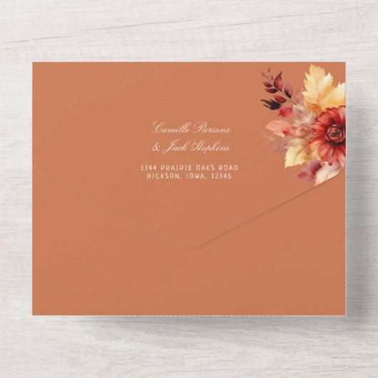 Verona Autumn Sunset Tracery Wedding All In One Uitnodiging (Achterkant)