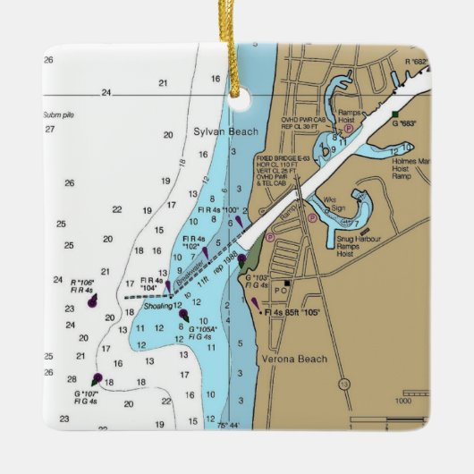 Verona Beach Lake Oneida Chart Keramisch Ornament (Voorkant)
