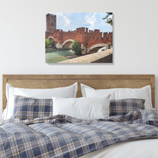 Verona Castelvecchio Bridge uitzicht canvas print (Insitu (Slaapkamer))
