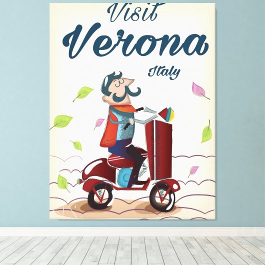 Verona Italiaanse scooter-reisposter Canvas Afdruk (Insitu (Houten vloer))