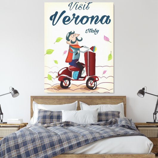Verona Italiaanse scooter-reisposter Canvas Afdruk (Insitu (Slaapkamer))