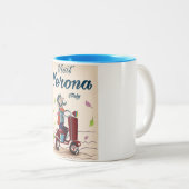 Verona Italiaanse scooter-reisposter Tweekleurige Koffiemok (Voorkant rechts)