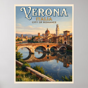 Verona Italië Adige Rivier Vintage Reis Poster