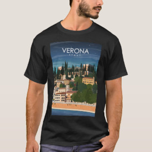 Verona Italië  Minimal Retro Travel Poster T-shirt