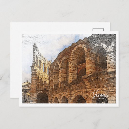 Verona Italië Mooi kleurenpotloodlandschap Briefkaart (Voorkant / Achterkant)
