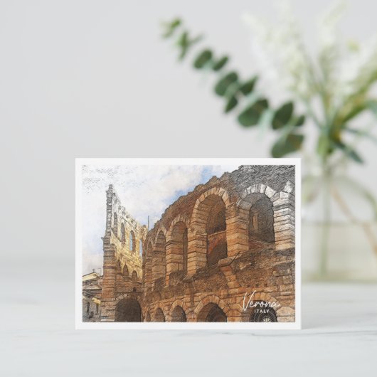 Verona Italië Mooi kleurenpotloodlandschap Briefkaart (Staand voorkant)
