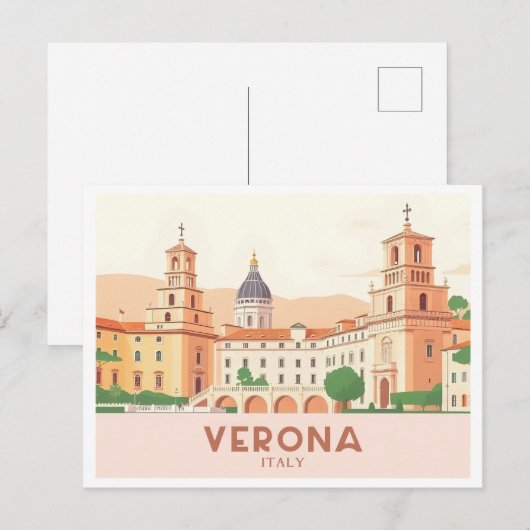 Verona Italië Pastelreizen - Juliet's Balkon Briefkaart (Voorkant / Achterkant)