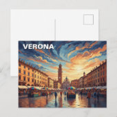 Verona Italië Piazza Reizen Briefkaart (Voorkant / Achterkant)