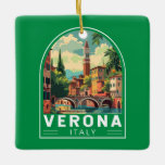 Verona Italië Reizen Kunst Vintage Keramisch Ornament<br><div class="desc">Verona retro vector reisontwerp. Verona is een stad in het noorden van de Italiaanse regio Veneto,  met een middeleeuwse oude stad gebouwd tussen de meanderende Adige rivier. Het is beroemd om de setting van Shakespeare's "Romeo en Julia."</div>