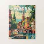 Verona Italië Reizen Kunst Vintage Legpuzzel<br><div class="desc">Verona retro vector reisontwerp. Verona is een stad in het noorden van de Italiaanse regio Veneto,  met een middeleeuwse oude stad gebouwd tussen de meanderende Adige rivier. Het is beroemd om de setting van Shakespeare's "Romeo en Julia."</div>
