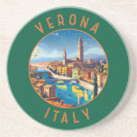 Verona Italië Retro Distressed Circle Zandsteen Onderzetter<br><div class="desc">Verona retro vector reisontwerp. Verona is een stad in het noorden van de Italiaanse regio Veneto,  met een middeleeuwse oude stad gebouwd tussen de meanderende Adige rivier. Het is beroemd om de setting van Shakespeare's "Romeo en Julia."</div>