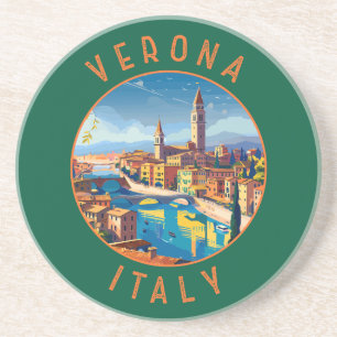 Verona Italië Retro Distressed Circle Zandsteen Onderzetter
