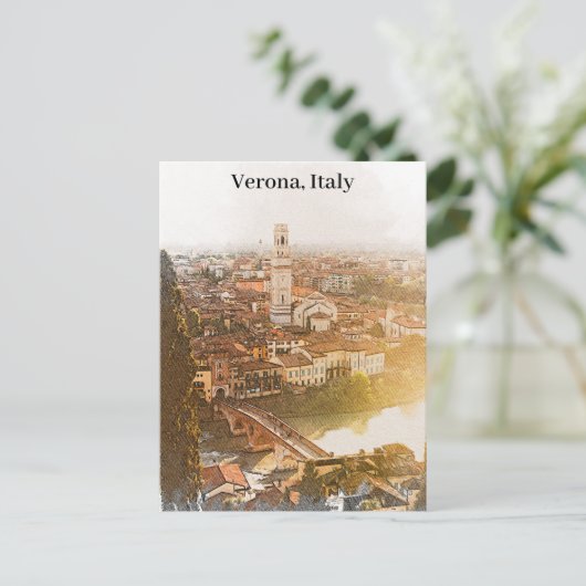 Verona Italië Stad Silhouette Waterverf Schilderij Briefkaart (Staand voorkant)