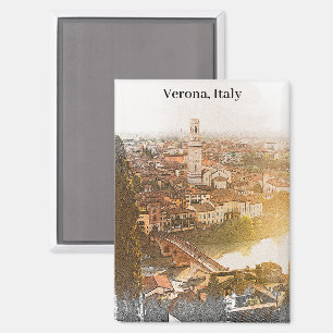 Verona Italië Stad Silhouette Waterverf Schilderij Magneet