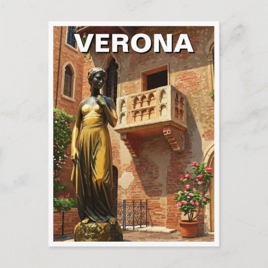Verona Juliet Standbeeld Balkon Italië Reizen Briefkaart (Voorkant)