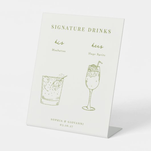 VERONA minimalistische bruiloft handtekening Drink Reclamebord Met Voetstuk (Voorkant)