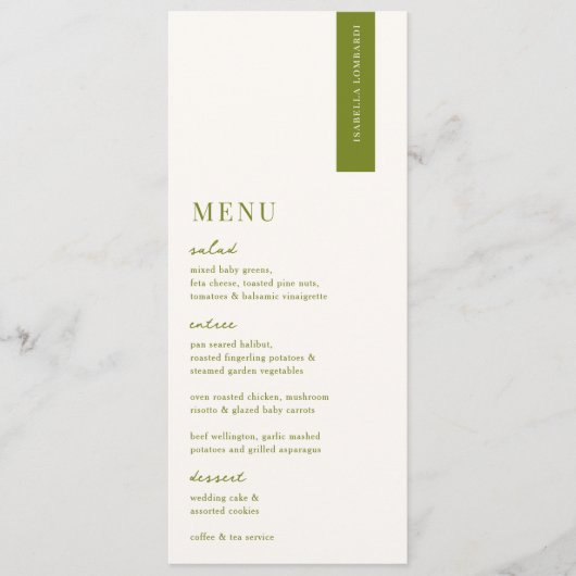 VERONA Modern Moss Wedding Place Card Menu (Voorkant)